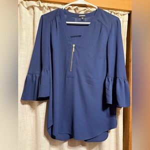 Express Navy Blue Blouse with Gold Zipper